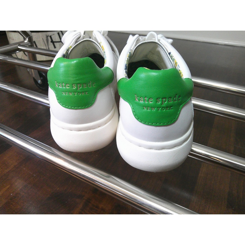 Kate Spade Lift Sneakers Womens 7.5 White Green Leather Floral Excellent K6254 - Picture 2 of 13